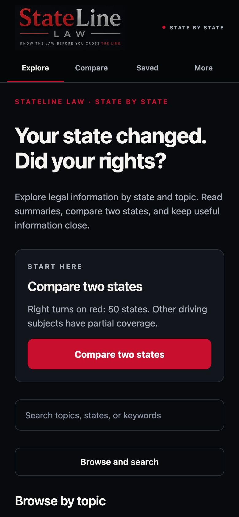 StateLine Law home screen