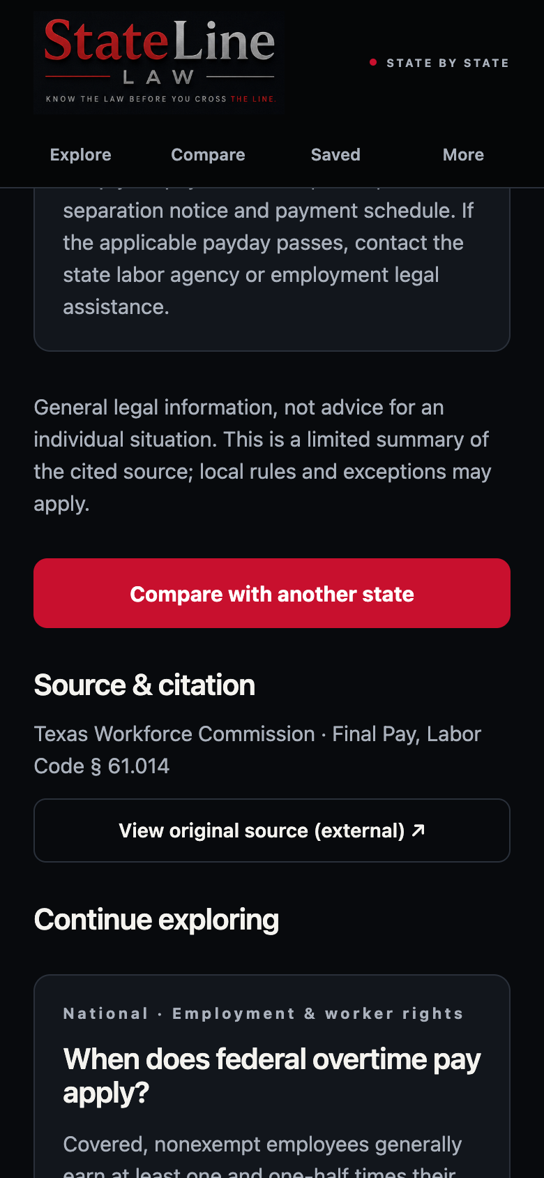 StateLine Law source screen